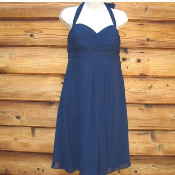 NWT Bill Levkoff Blue Chiffon Halter Dress - Picture 2 of 8